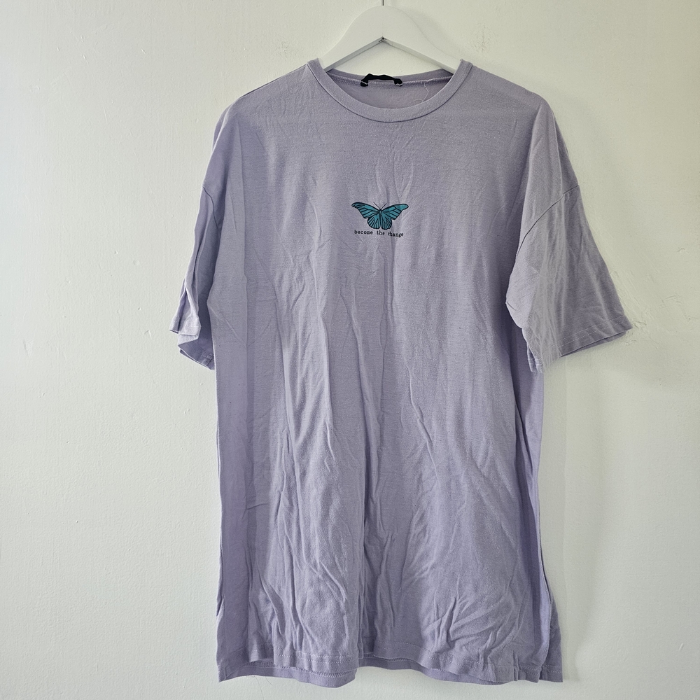 Lavender Oversized Tee with Teal Butterfly